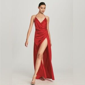 Retrofete Ceres Silk Rhinestone Embellished Dress Gown S Red